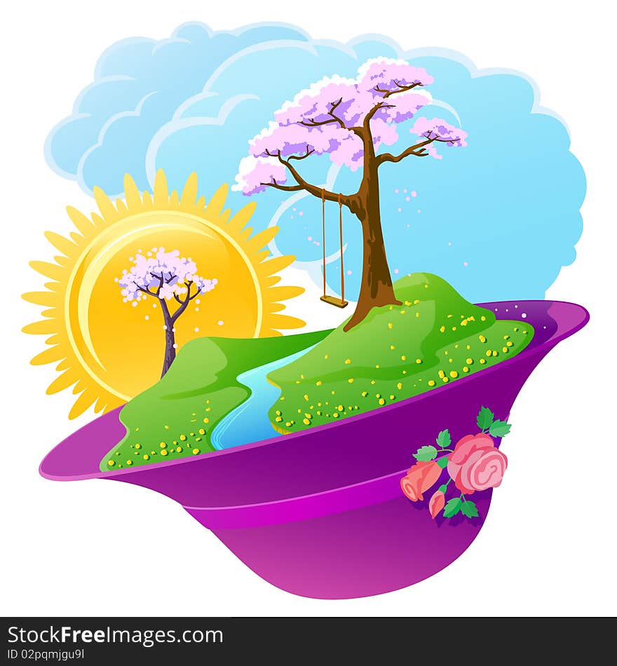 Spring season icon with flower hills