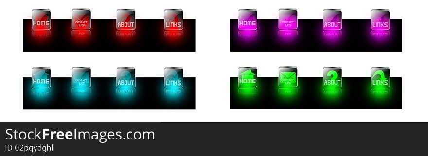 Navigation bar icons buttons. Colection of shiny lighting elements for your site