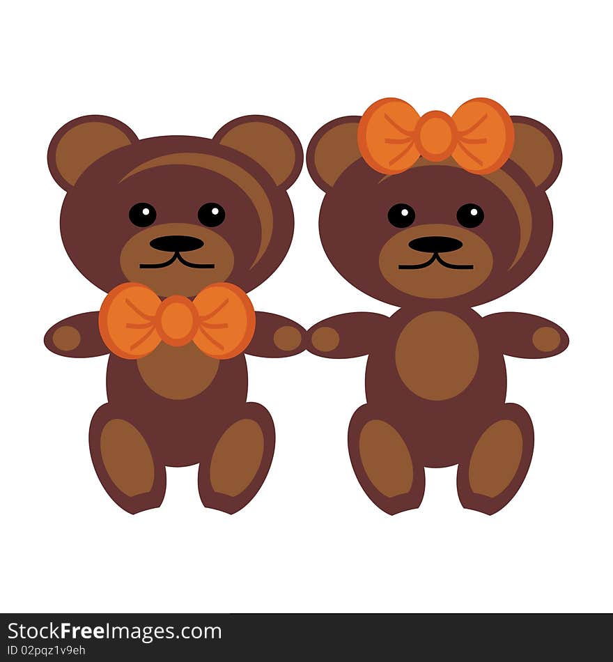 Pair of teddy bears on white