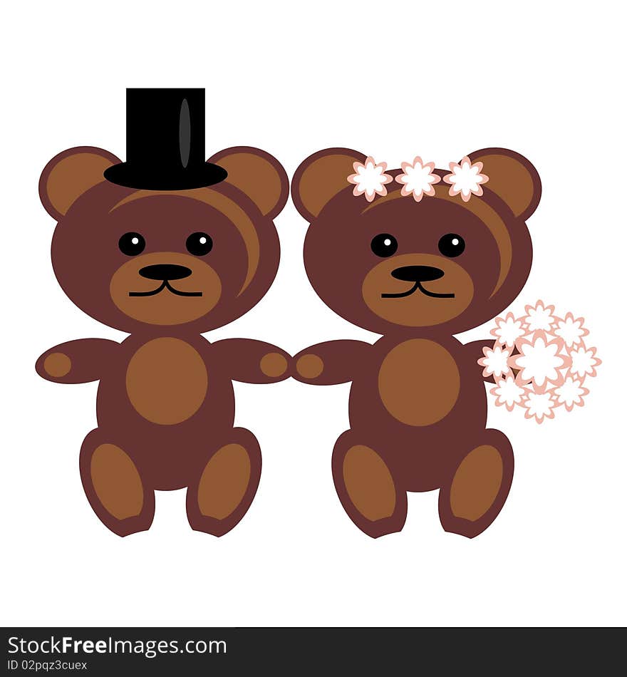 Pair of teddy bears on white