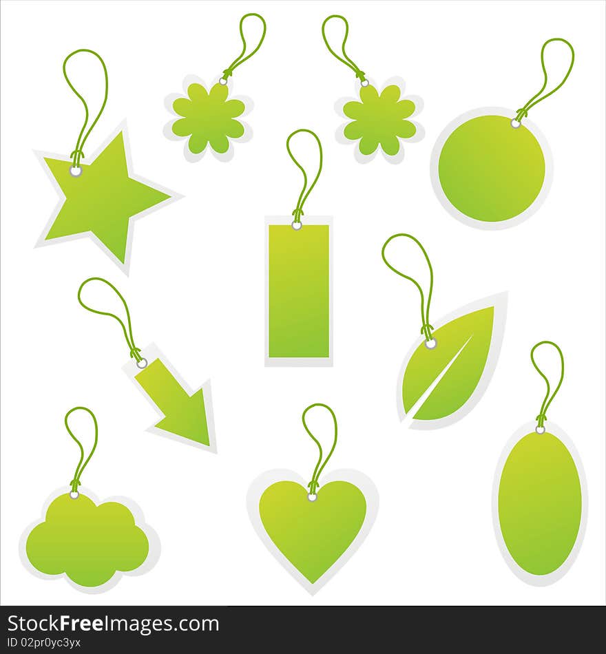 Set of 10 green tags. Set of 10 green tags