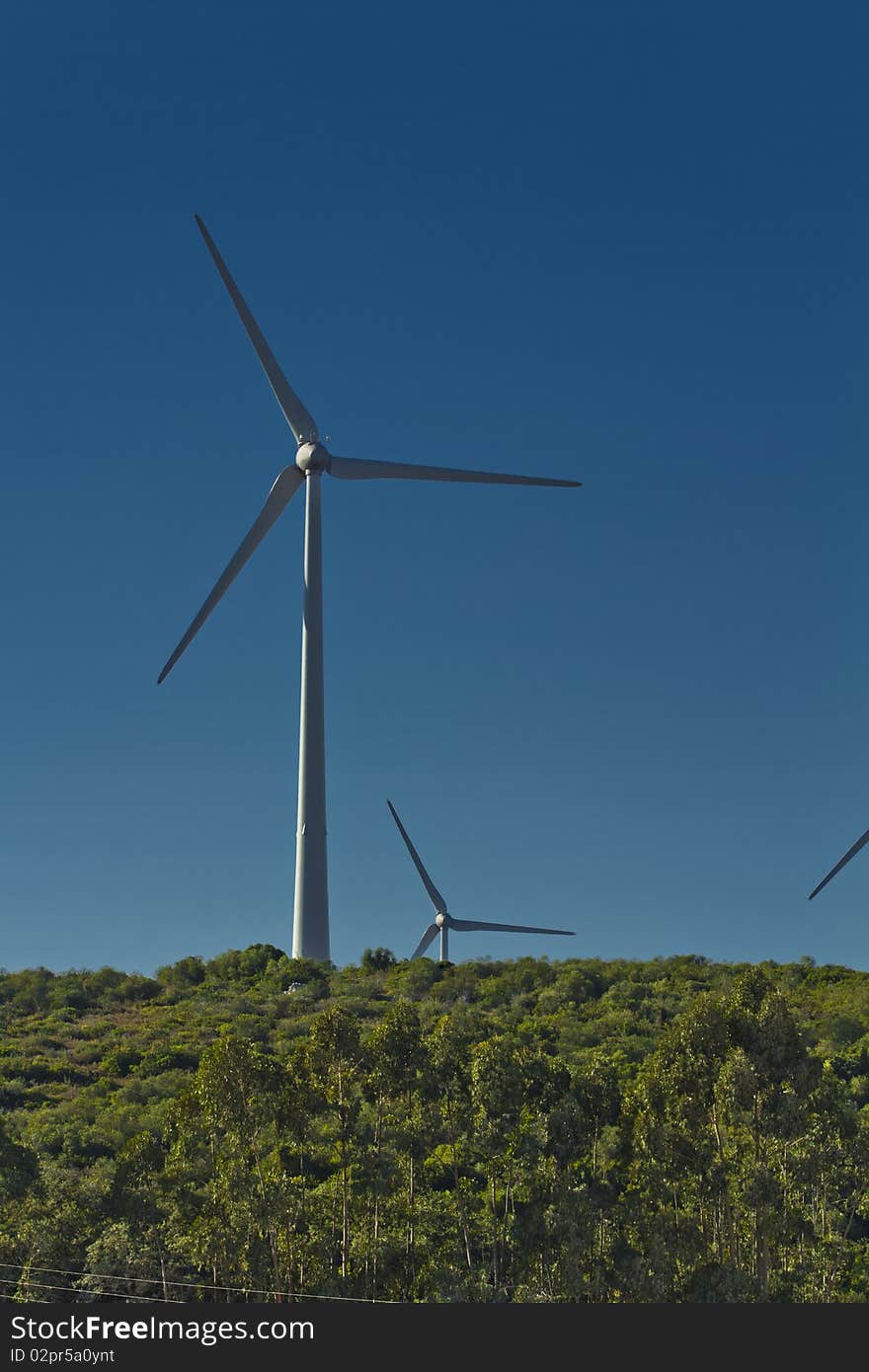 View of two wind mill generators, aeolic / eolic energy gathering system. View of two wind mill generators, aeolic / eolic energy gathering system