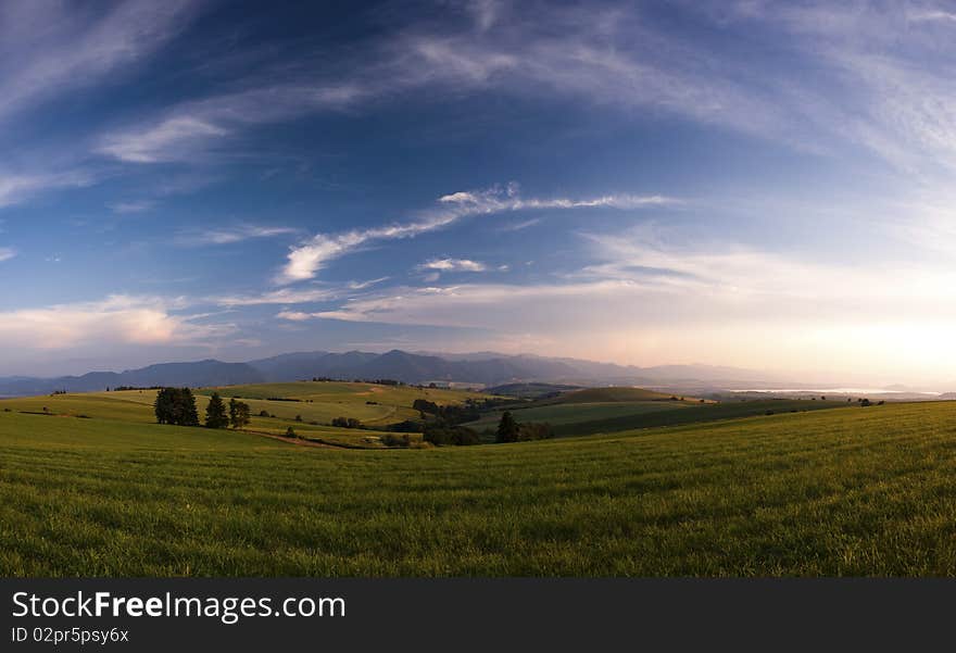 Meadows in sunset