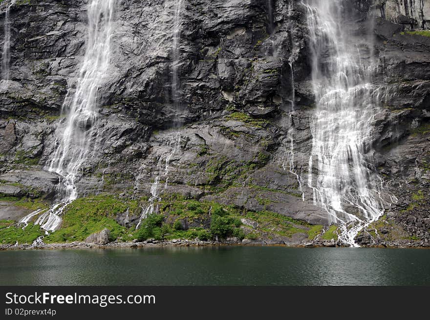 Bridal Veil Waterfall On Geirangerfjord