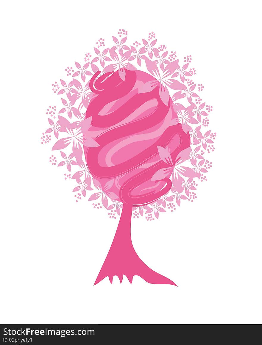 Abstract floral tree in pink colors, symbol of nature