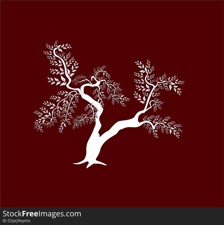 Abstract tree in red white colors, symbol of nature