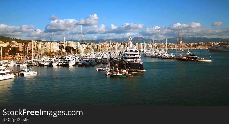 A panoramic view of the harbour at palma. A panoramic view of the harbour at palma