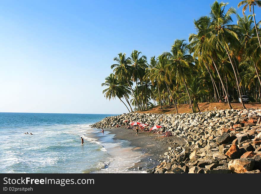 Beautiful black beach in Varkala,  Kerala, India