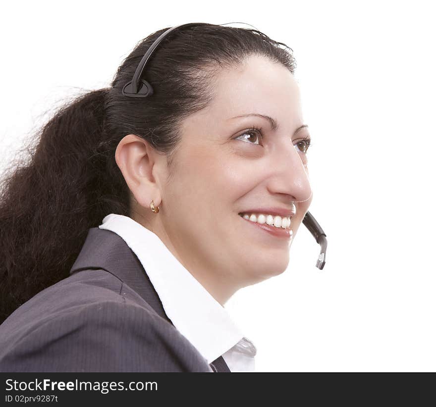 Latino Women with headset smiling. Latino Women with headset smiling