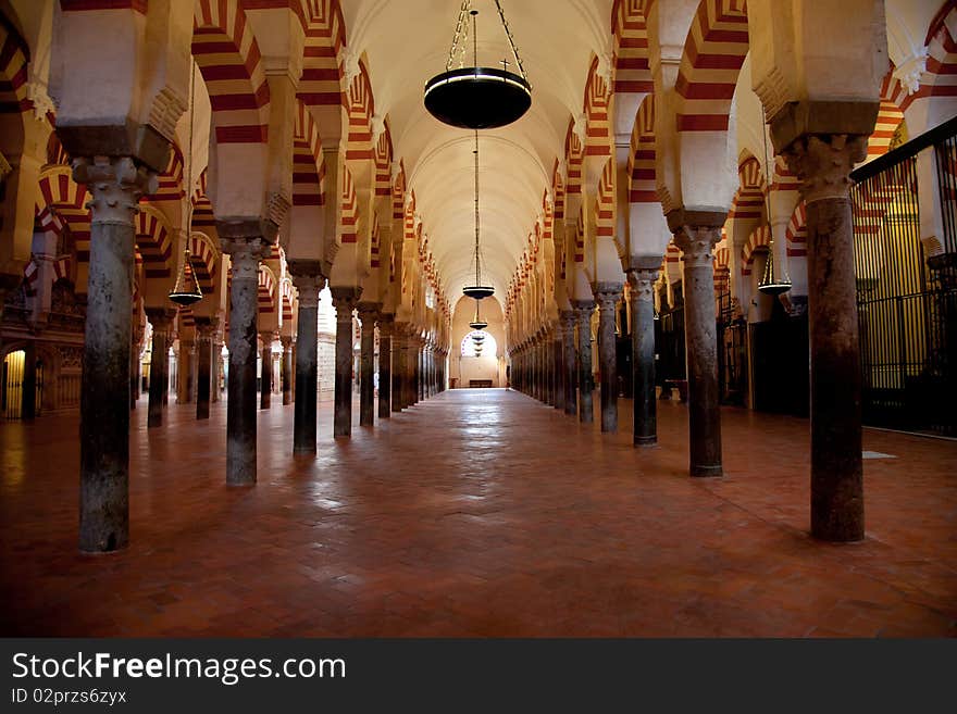 Cordoba Mosque interiors: arches and columns