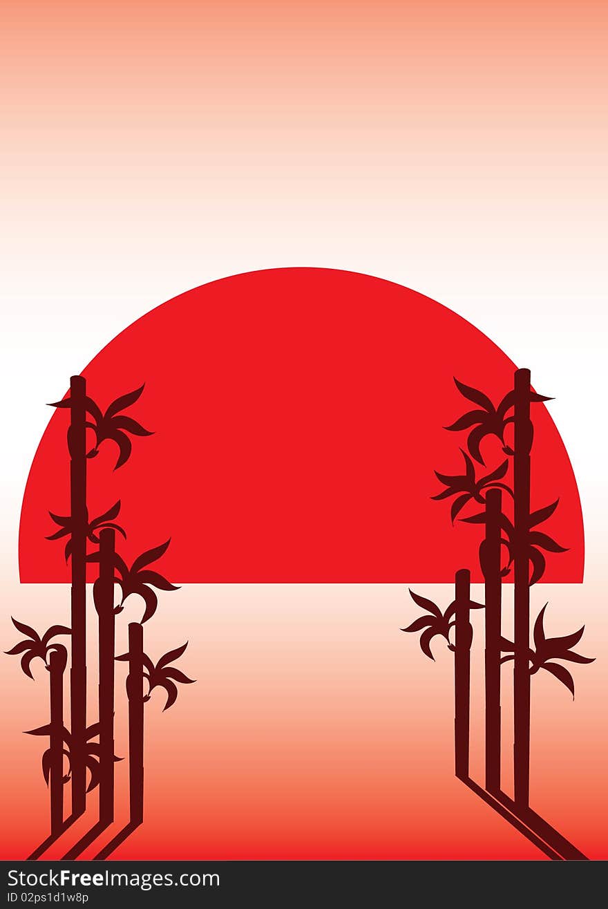 Silhouettes of bamboo on a red sunrise background. Silhouettes of bamboo on a red sunrise background