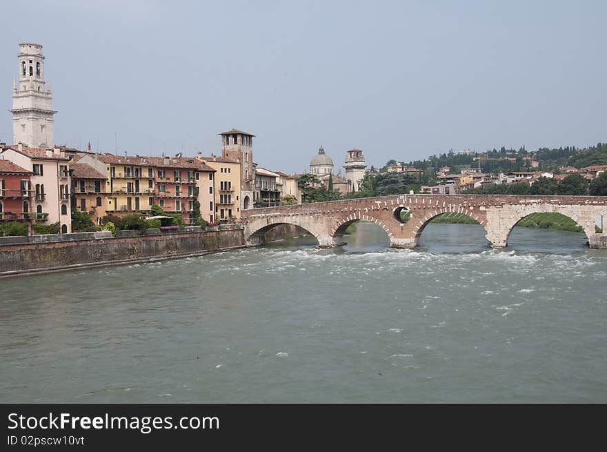 Picture of an old bridge in Verona on Adige river. Picture of an old bridge in Verona on Adige river