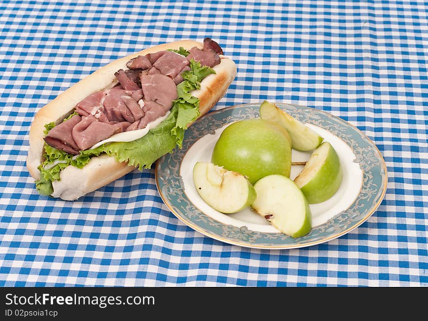 Roast Beef Sandwich with Apple Snacks. Roast Beef Sandwich with Apple Snacks