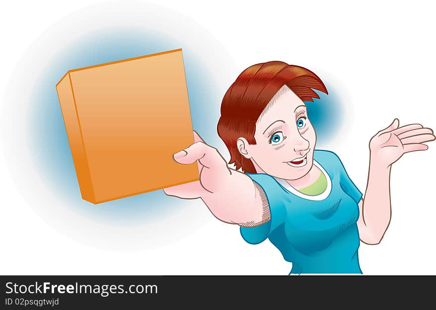 A cartoon-anime girl holding a box or object to place brand or logo on it. Vectors available soon to allow color changes to the model. A cartoon-anime girl holding a box or object to place brand or logo on it. Vectors available soon to allow color changes to the model.