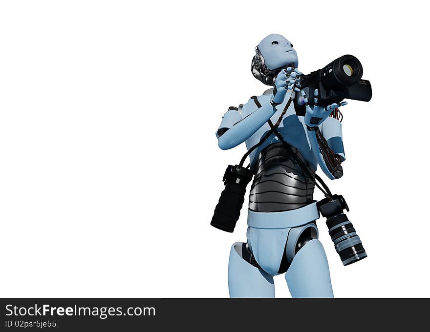 The figure of the robot with a camera on a white background