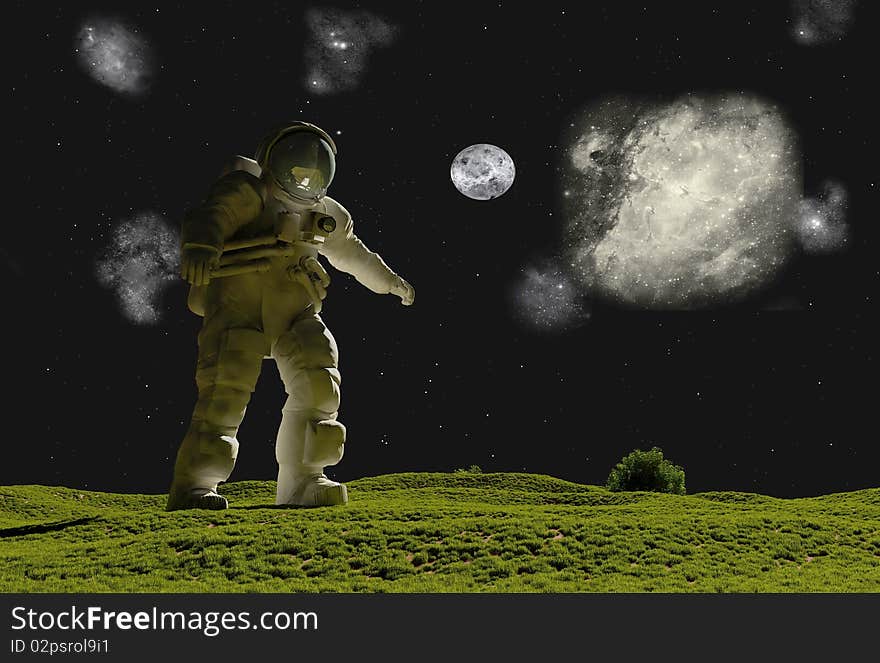 Astronaut on the grass against the sky