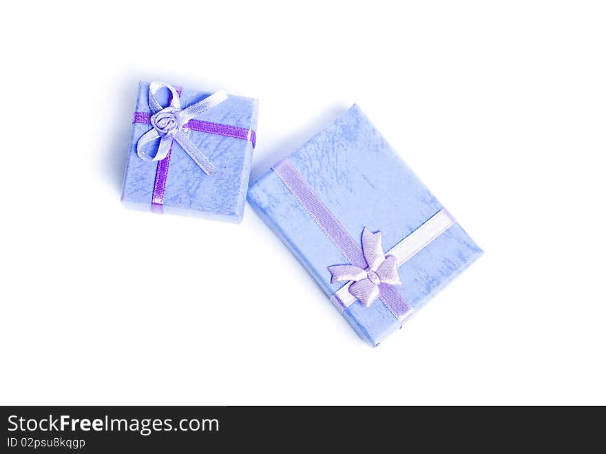 Two blue gift boxes on white background