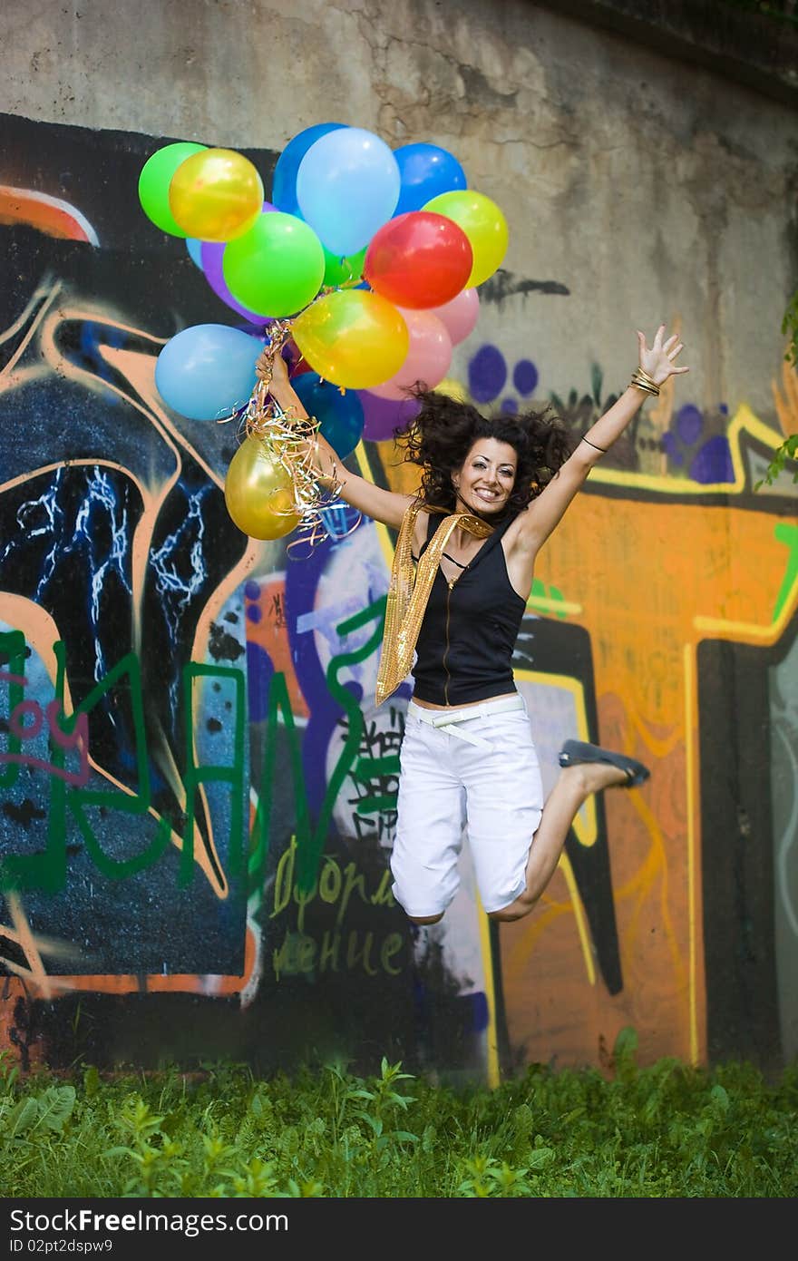 Happy woman with colorful balloons. Happy woman with colorful balloons