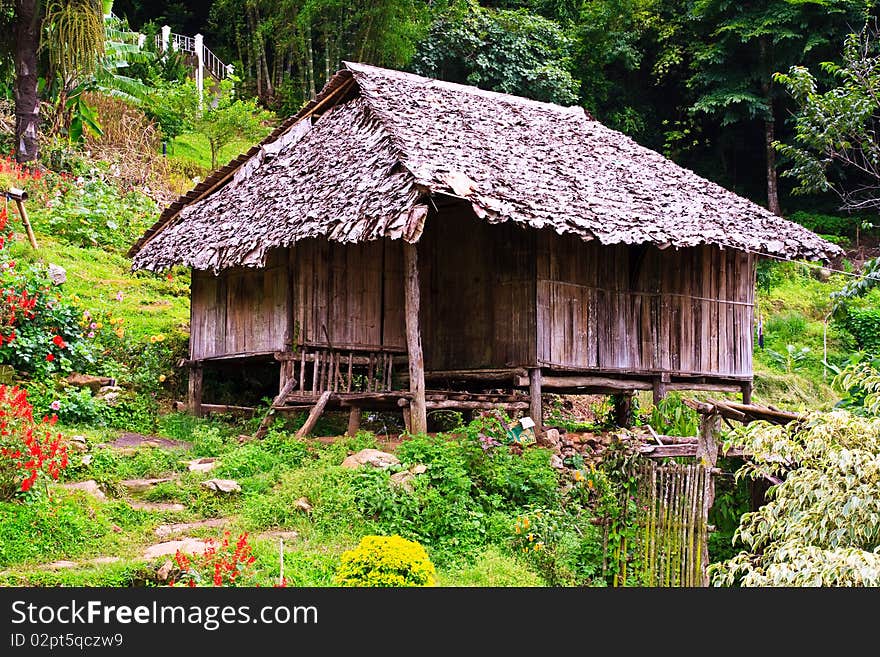 Thai hill-tribe style hut on Doi Pui of Doi suthep mountain, Chiang Mai. Thailand.