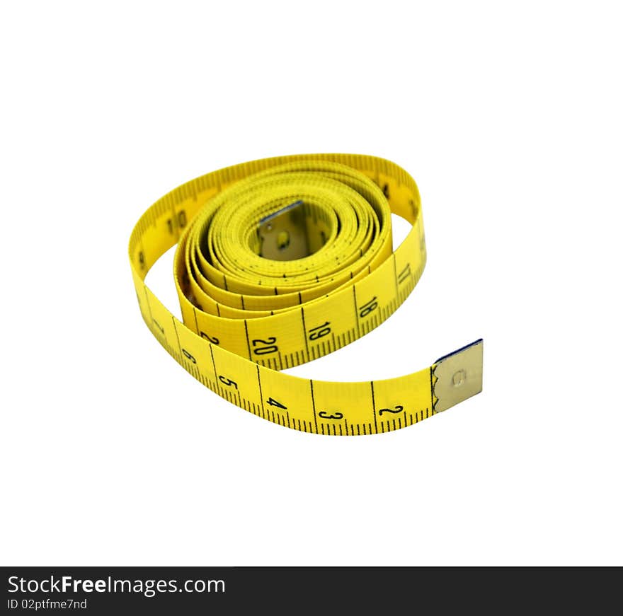 Yellow tape measure isolated on a white background. Yellow tape measure isolated on a white background