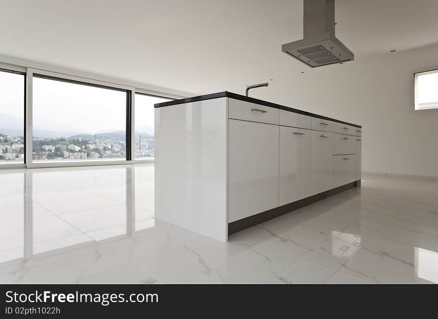 Beautiful interior of a modern house, open kitchen