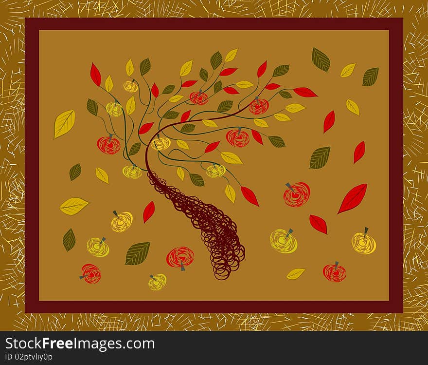 Stylized tree with falling leaves. Stylized tree with falling leaves