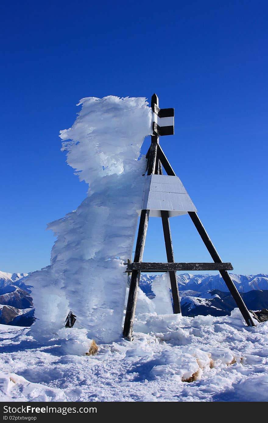 The Trip station at the top of Mt Oxford, New Zealand, with an ice blown down one side. The Trip station at the top of Mt Oxford, New Zealand, with an ice blown down one side.