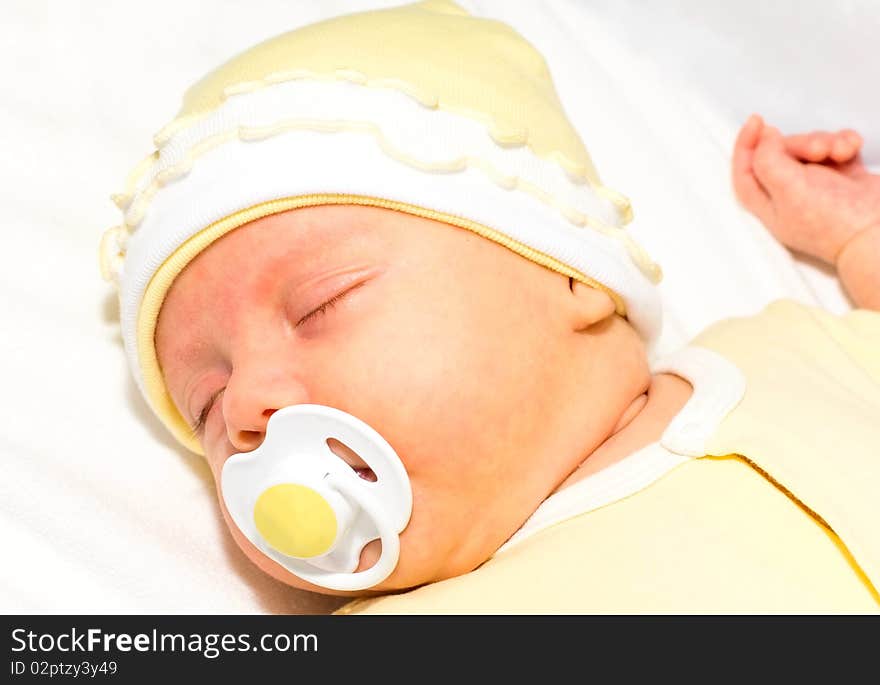 Portrait of sleeping infant with dummy. Portrait of sleeping infant with dummy