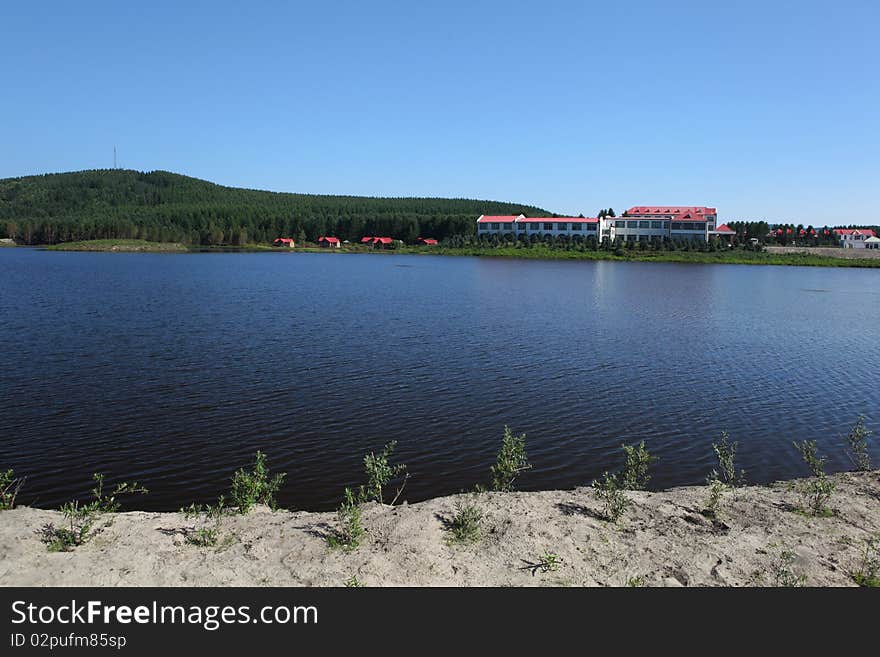 Beautiful lakeside in grassland of Mongolia.