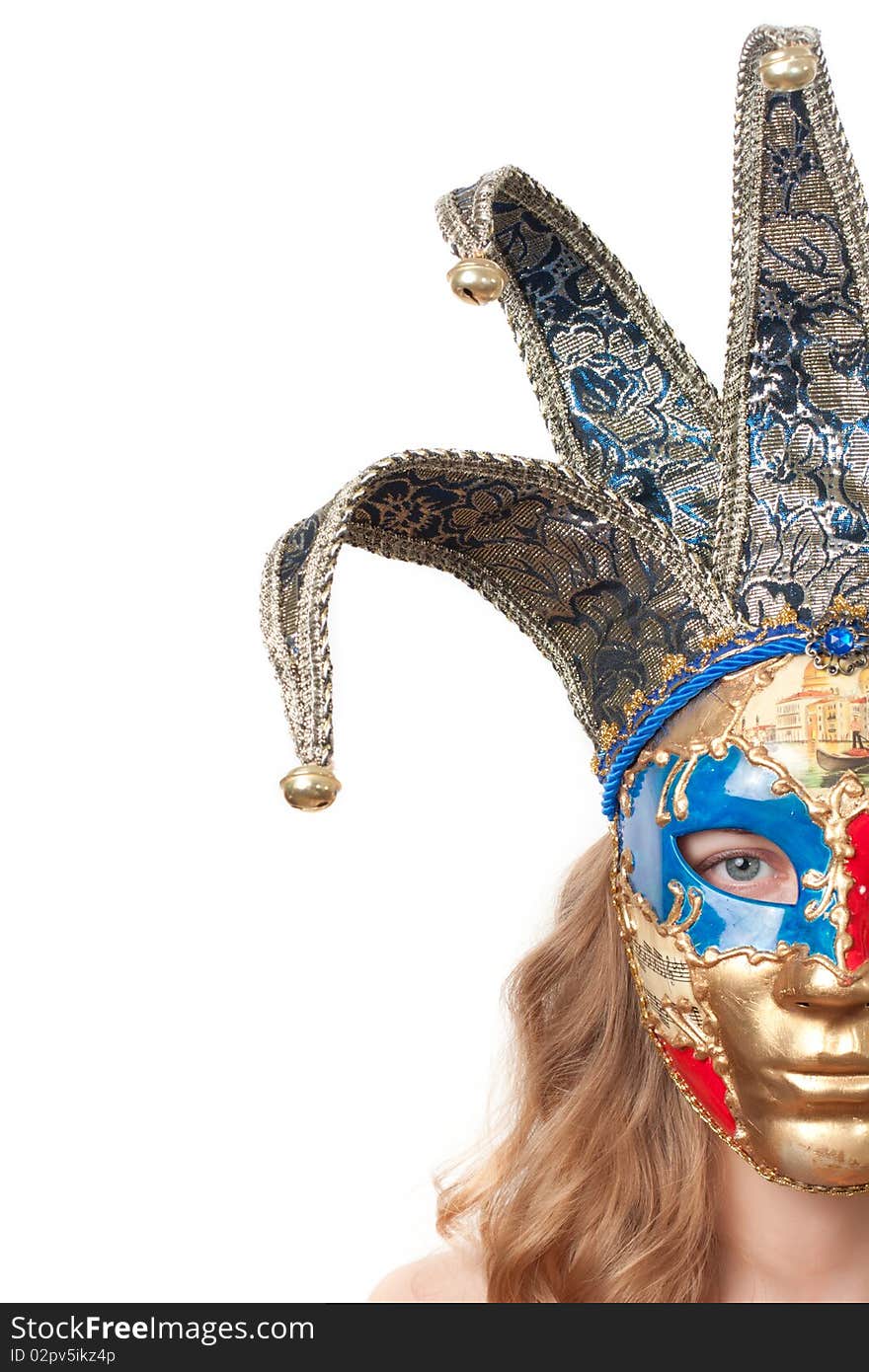 Venetian mask on a young woman