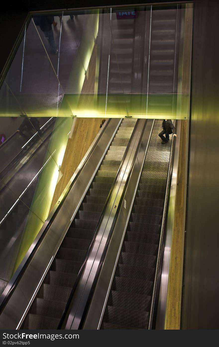 View of modern escalator at the Tate Modern