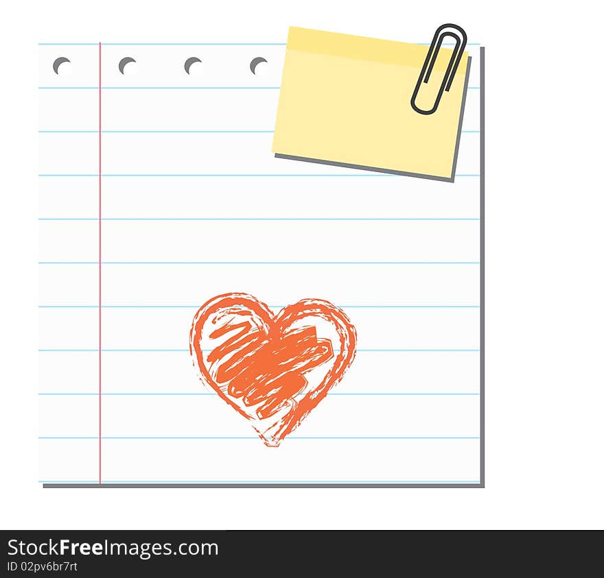 Blank paper with sticker note and heart