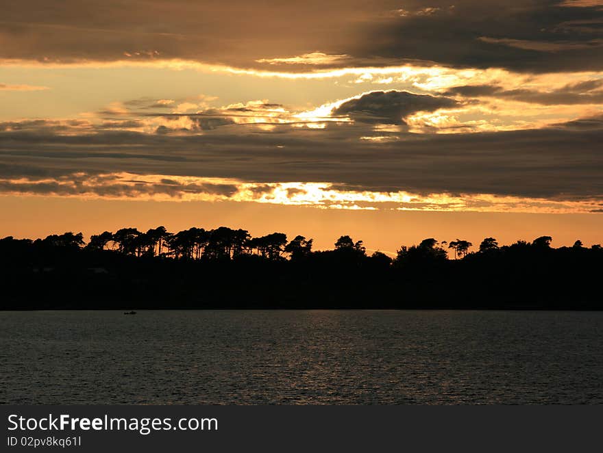 Sunset over lake