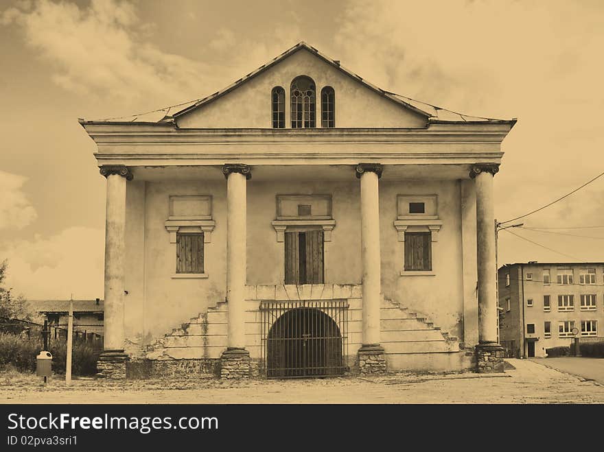 Old synagogue in Klimontow. Poland