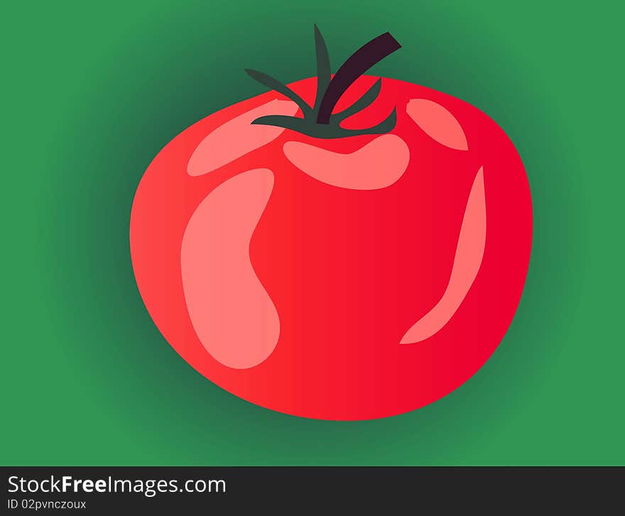 Ripe tomato on green background