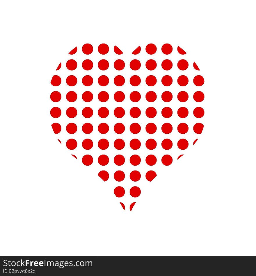 A big heart pattern made of red dots on a white background. A big heart pattern made of red dots on a white background