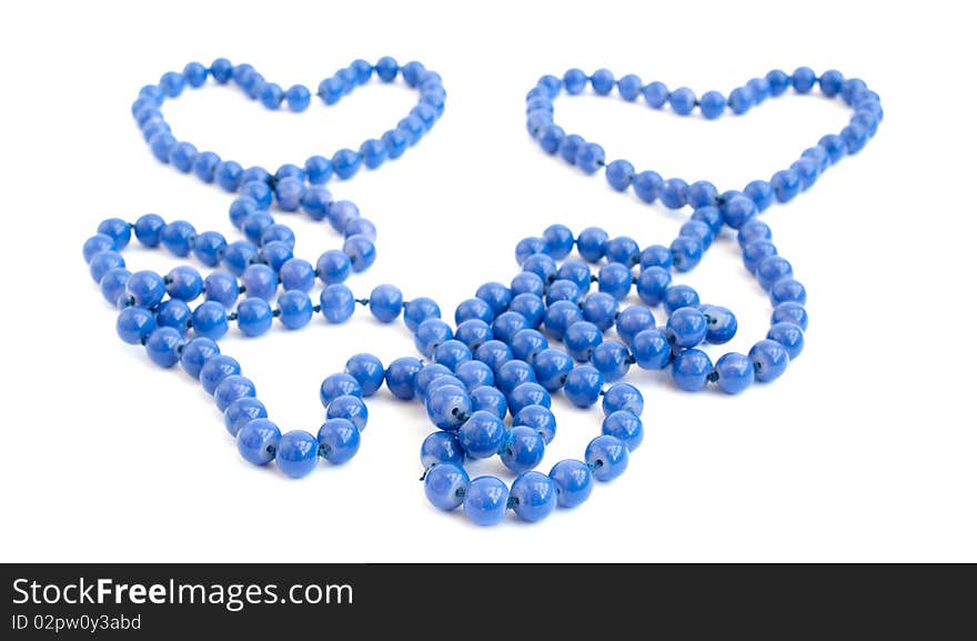 Blue beads on a white background