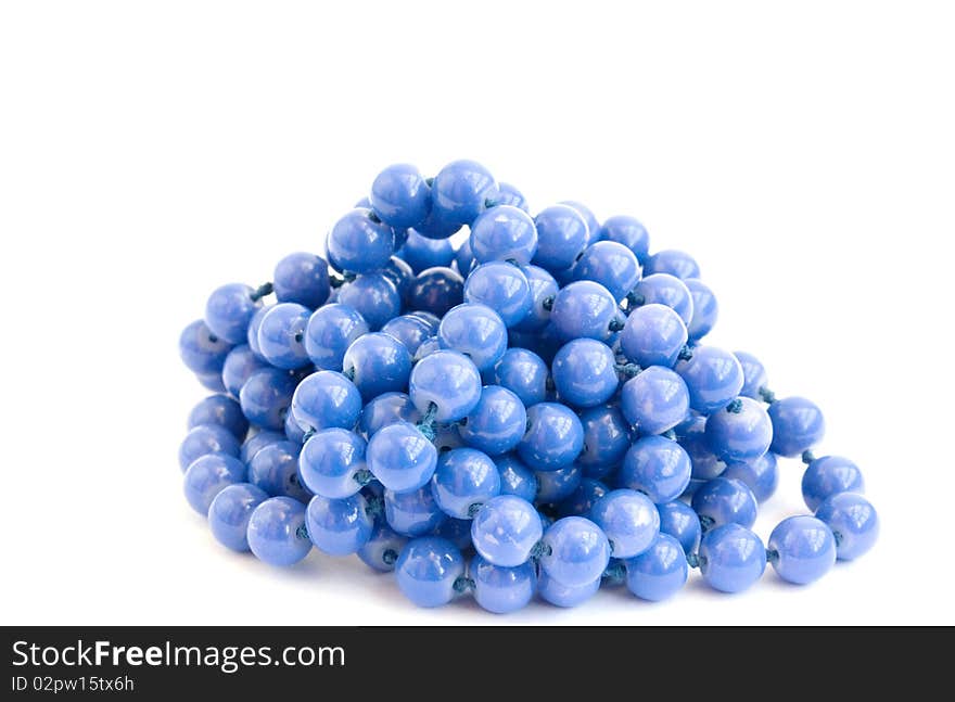 Blue beads on a white background