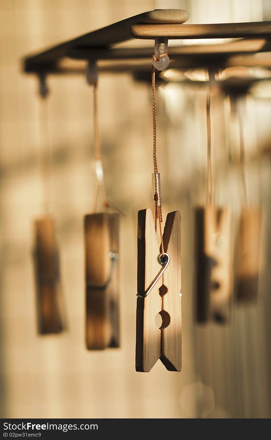 Empty hanging traditional bamboo clothing-peg