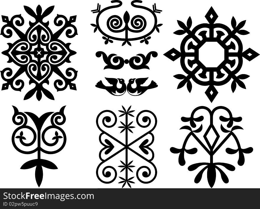 Elements of traditional adygei ornament , clip art optimized for cutting on plotter. Stencil for decor.