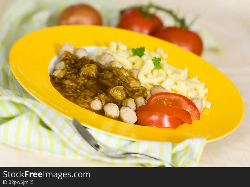 Fresh Meat Balls of Poultry with onion sauce,salad .