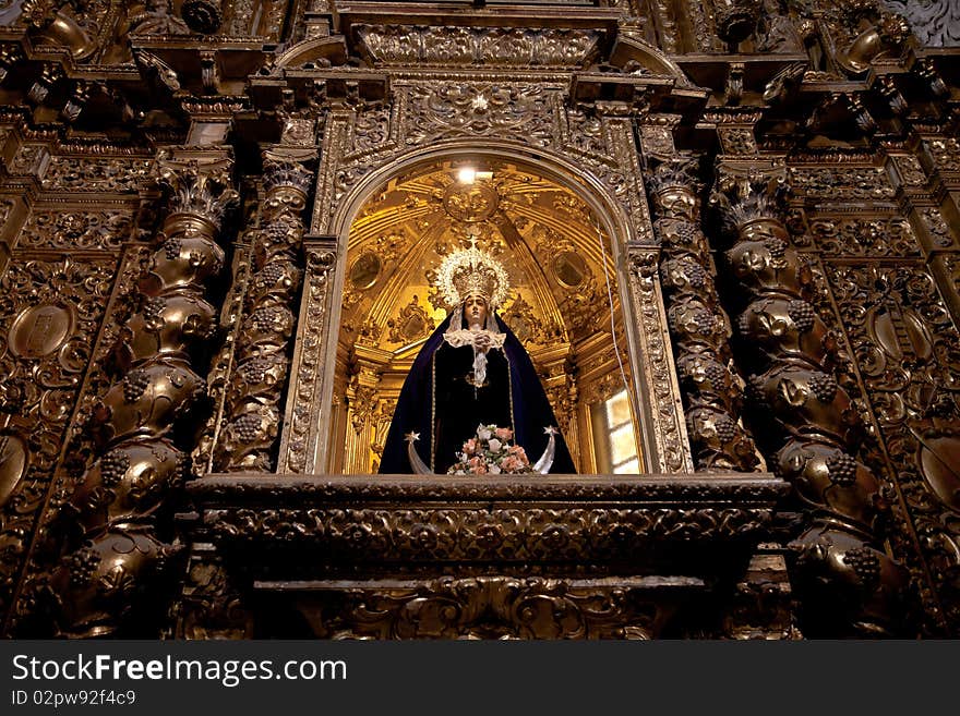 Virgin Mary in San Pedro church interiors in Arcos de la Frontera, Cadiz - Spain