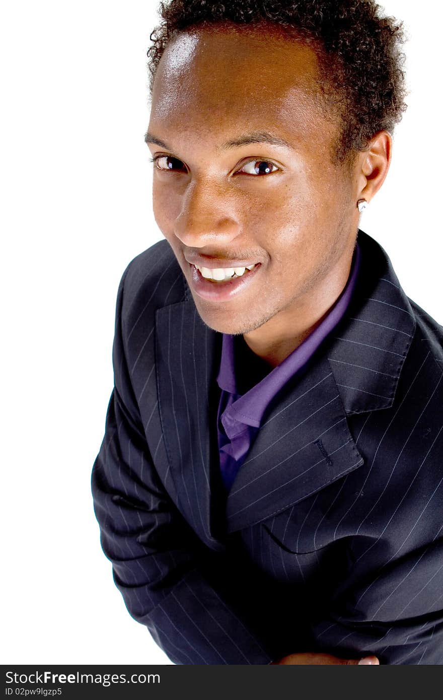 Young black businessman over white background. Isolated fresh teenager in suit.