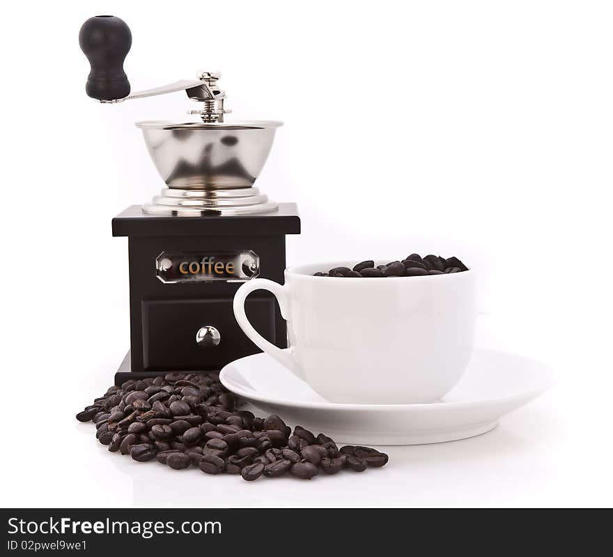 Coffee Grinder Beans And Cup