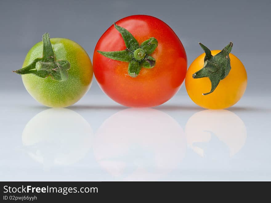 Three colors of cherry tomato