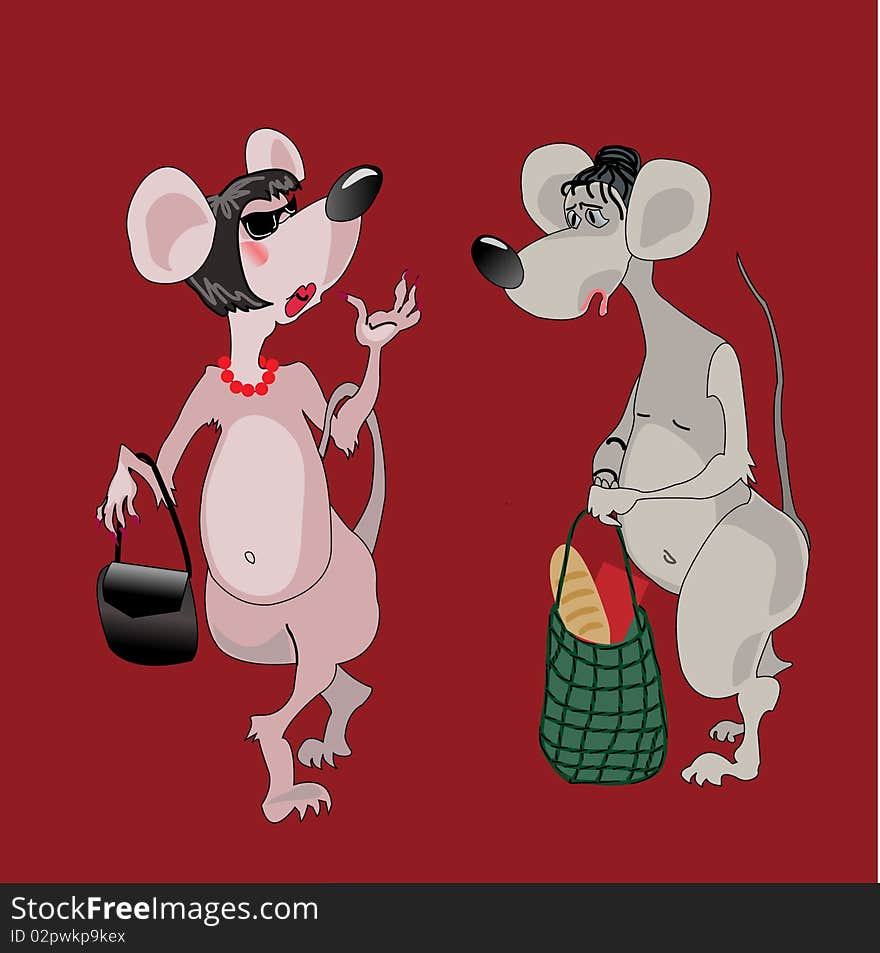 Two mice meeting on a walk. Two mice meeting on a walk