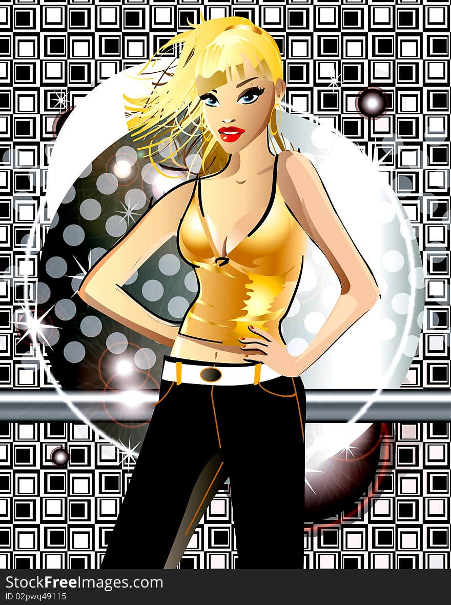 Illustration of a sexy blondy girl on a creative background. Illustration of a sexy blondy girl on a creative background