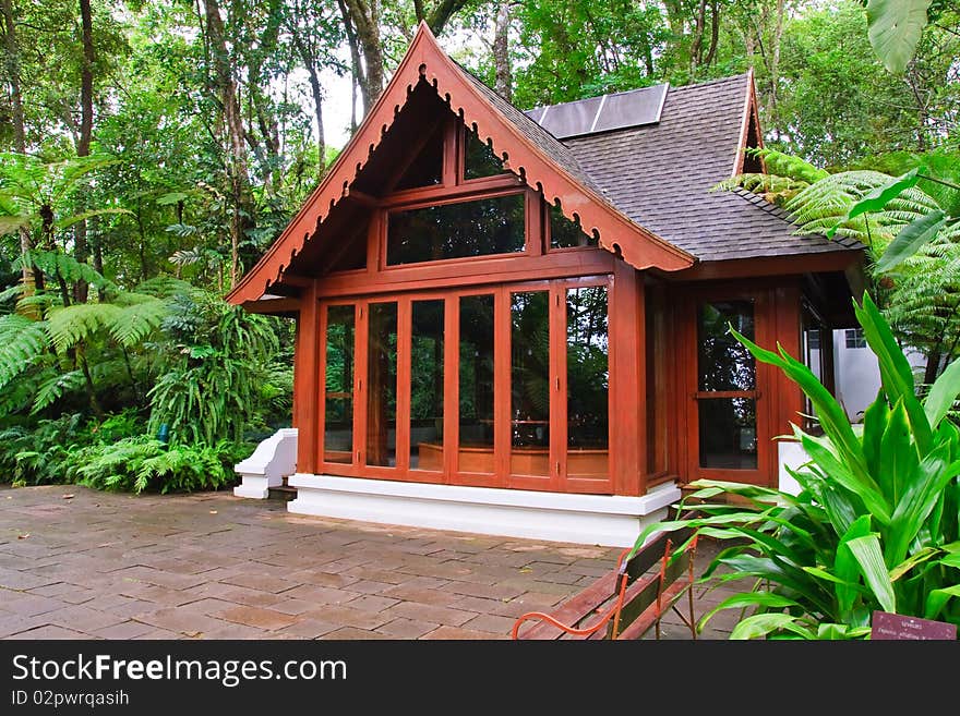 Wooden hall for rest and relax in park. Wooden hall for rest and relax in park