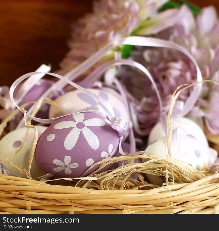 Closeup of a beautiful easter eggs composition