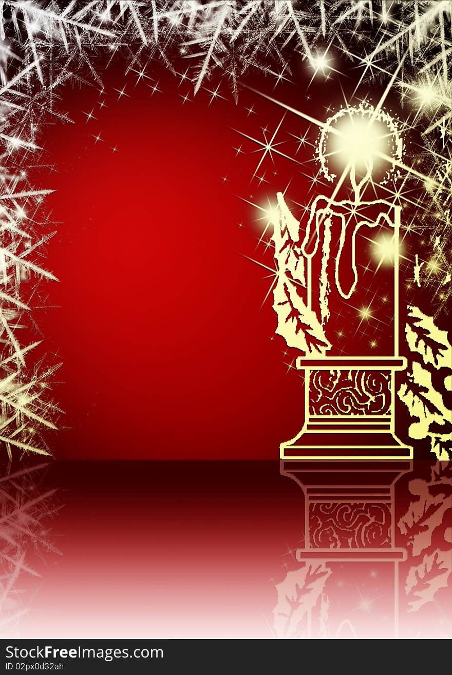 Elegant christmas card on red background with reflection